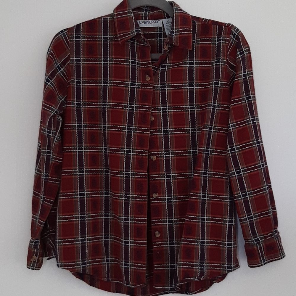Cabin Creek Embroidered Red Botton Down Shirt Ps